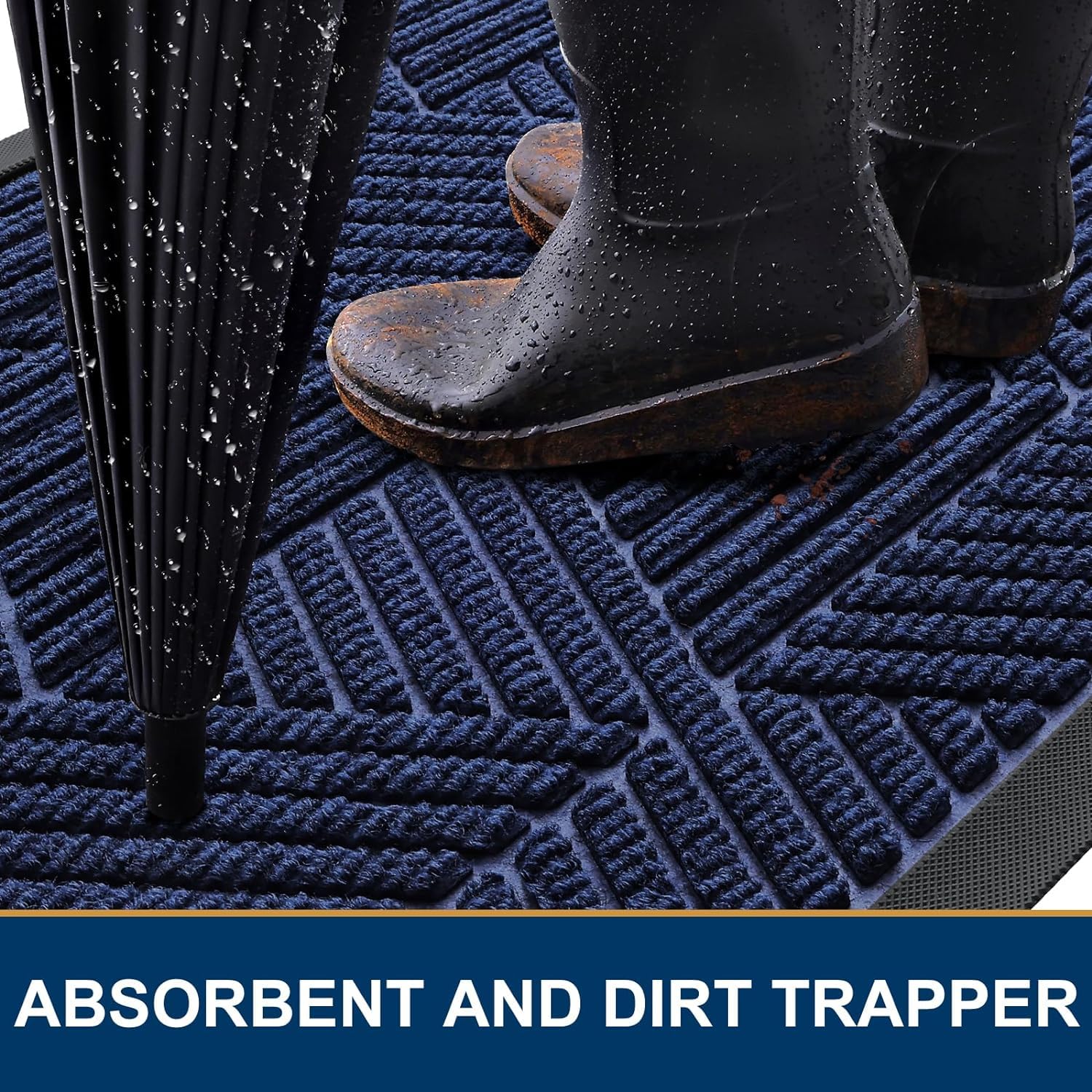 Smiry Front Door Mat Outside Entrance, Heavy Duty Sturdy Natural Rubber Doormat, Trap Dirt And Moisture, Easy Clean Low Profile Welcome Floor Mats For Indoor Outdoor Entry, 47X24 Inch, Navy Blue